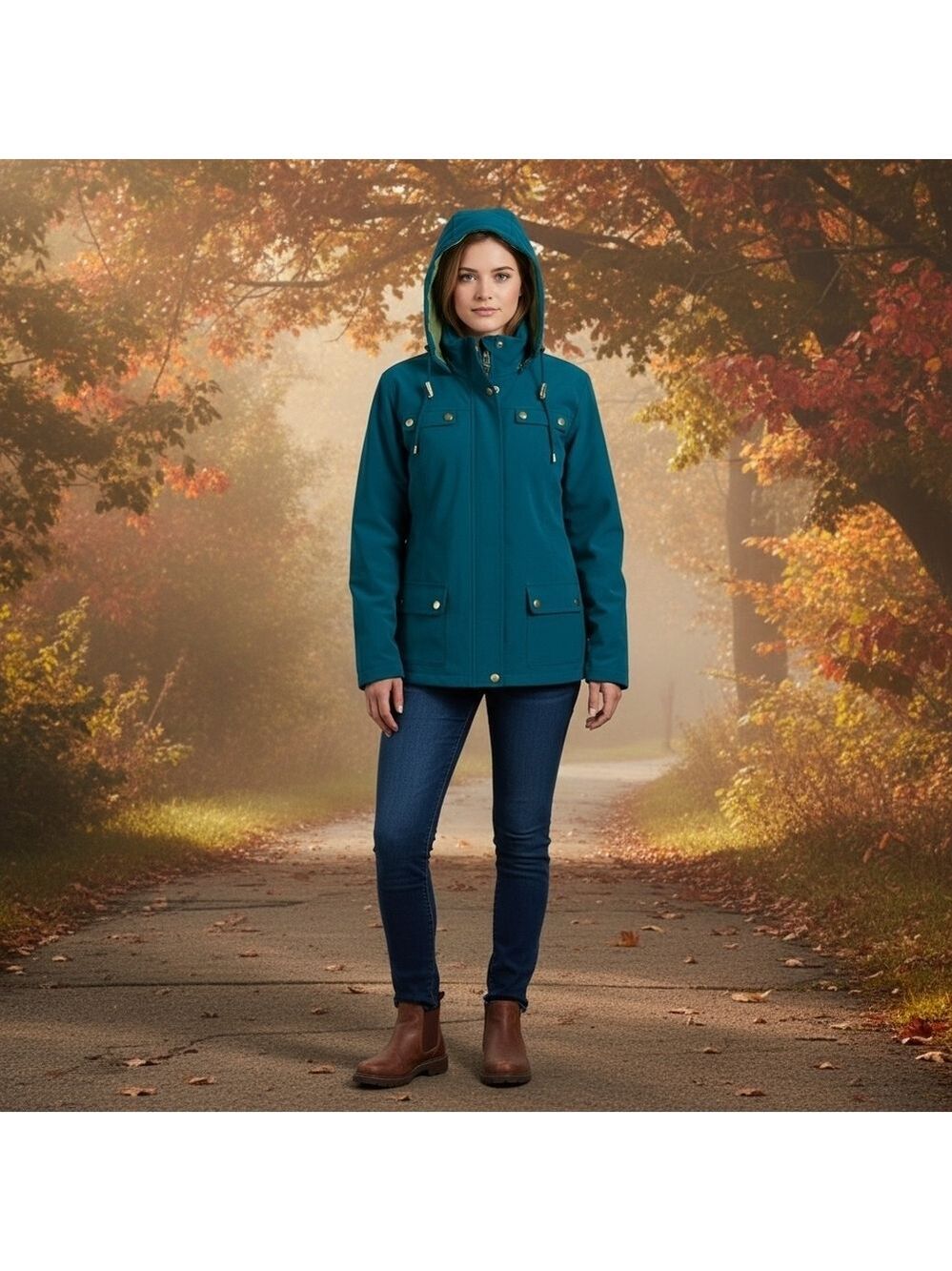 Zenergy By Chicos Teal And Green Hooded Golf Jacket Size 1